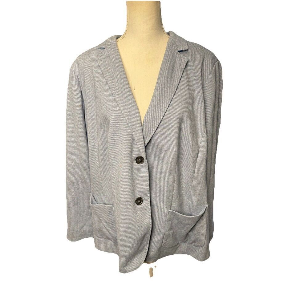 Talbots Light Blue Long Sleeve Collared Ponte Aberdeen Knit Blazer Jacket Sz 22W